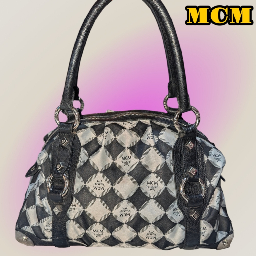 MCM Limited Edition Bowling Bag, Black & White, Nylon & Calfskin